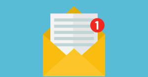 Email envelope icon with message popping out and red notification circle