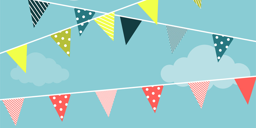 Colourful bunting with a blue sky in the background.